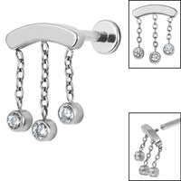 Titanium Internally Threaded Labrets 1.2mm - Titanium 3 Jewel Chain Drop