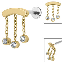 Titanium Internally Threaded Labrets 1.2mm - Titanium 3 Jewel Chain Drop