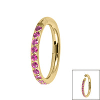 Gold Titanium 1.2mm Pave Set Jewelled Edge Hinged Clicker Ring