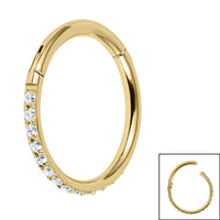 Gold Titanium 1.2mm Pave Set Jewelled Edge Hinged Clicker Ring