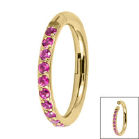 Gold Titanium 1.2mm Pave Set Jewelled Edge Hinged Clicker Ring