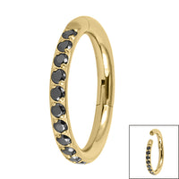 Gold Titanium 1.2mm Pave Set Jewelled Edge Hinged Clicker Ring