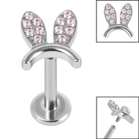 Titanium Internally Threaded Labrets 1.2mm - Titanium Claw Set Jewelled Bunny Ears