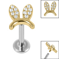 Titanium Internally Threaded Labrets 1.2mm - Titanium Claw Set Jewelled Bunny Ears