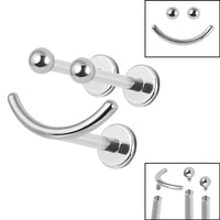 Titanium Internally Threaded Labrets 1.2mm - Titanium Smiley Face Pack