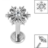 Titanium Internally Threaded Labrets 1.2mm - Titanium Claw Set Jewelled Snowflake