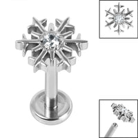 Titanium Internally Threaded Labrets 1.2mm - Titanium Claw Set Jewelled Snowflake