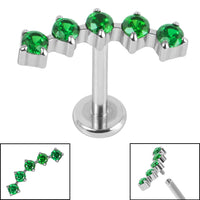 Titanium Internally Threaded Labrets 1.2mm - Titanium Floating 5 Jewel Curve