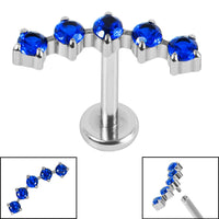 Titanium Internally Threaded Labrets 1.2mm - Titanium Floating 5 Jewel Curve