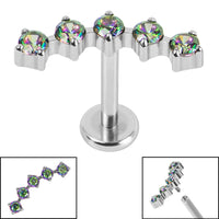 Titanium Internally Threaded Labrets 1.2mm - Titanium Floating 5 Jewel Curve
