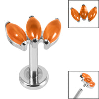 Titanium Internally Threaded Labrets 1.2mm - Titanium Claw Set 3 Stone Marquise Fan