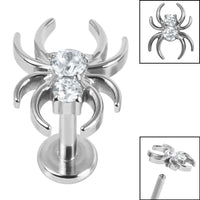Titanium Internally Threaded Labrets 1.2mm - Titanium Claw Set Jewelled Spider