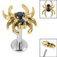 Titanium Internally Threaded Labrets 1.2mm - Titanium Claw Set Jewelled Spider