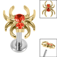 Titanium Internally Threaded Labrets 1.2mm - Titanium Claw Set Jewelled Spider