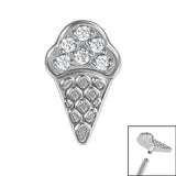 Titanium Claw Set Jewelled Ice Cream Cone for Internal Thread shafts in 1.2mm