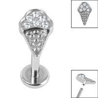 Titanium Internally Threaded Labrets 1.2mm - Titanium Claw Set Jewelled Ice Cream Cone