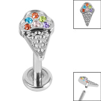 Titanium Internally Threaded Labrets 1.2mm - Titanium Claw Set Jewelled Ice Cream Cone