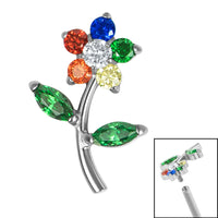 Titanium Claw Set Jewelled Blossom Flower for Internal Thread shafts in 1.2mm