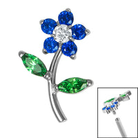 Titanium Claw Set Jewelled Blossom Flower for Internal Thread shafts in 1.2mm