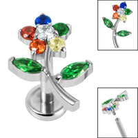 Titanium Internally Threaded Labrets 1.2mm - Titanium Claw Set Jewelled Blossom Flower