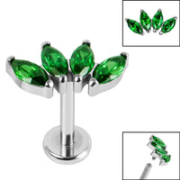 Titanium Internally Threaded Labrets 1.2mm - Titanium Claw Set 4 CZ Jewel Marquise Fan