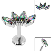 Titanium Internally Threaded Labrets 1.2mm - Titanium Claw Set 4 CZ Jewel Marquise Fan