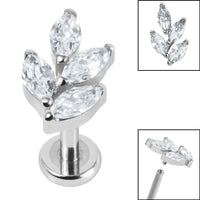 Titanium Internally Threaded Labrets 1.2mm - Titanium Claw Set Marquise Jewelled Leaf