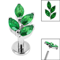 Titanium Internally Threaded Labrets 1.2mm - Titanium Claw Set Marquise Jewelled Leaf