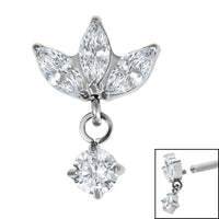 Titanium Marquise Triple Jewelled Fan with Solitaire for Internal Thread shafts in 1.2mm