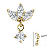 Titanium Marquise Triple Jewelled Fan with Solitaire for Internal Thread shafts in 1.2mm