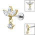 Titanium Internally Threaded Labrets 1.2mm - Titanium Marquise Triple Jewelled Fan with Solitaire