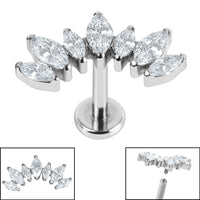Titanium Internally Threaded Labrets 1.2mm - Titanium Claw Set 7 CZ Jewelled Marquise Crown