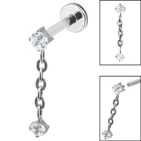 Titanium Internally Threaded Labrets 1.2mm - Titanium Claw Set Double Jewelled Chain Drop