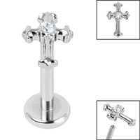 Titanium Internally Threaded Labrets 1.2mm - Titanium Claw Set Jewelled Cross