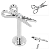 Titanium Internally Threaded Labrets 1.2mm - Titanium Bezel Set Jewelled Scissors