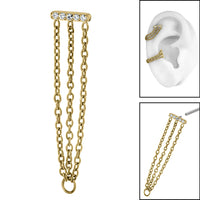 Titanium Jewelled Bar with Triple Chain for Internal Thread Shafts in 1.2mm