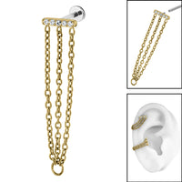 Titanium Internally Threaded Labrets 1.2mm -Titanium Jewelled Bar with Triple Chain