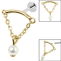 Titanium Internally Threaded Labrets 1.2mm - Steel Concealed Dangle Chain and Pearl Ball