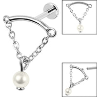 Titanium Internally Threaded Labrets 1.2mm - Steel Concealed Dangle Chain and Pearl Ball