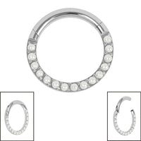 Titanium Pave Set Pearl Eternity Hinged Clicker Ring