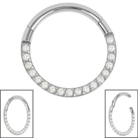 Titanium Pave Set Pearl Eternity Hinged Clicker Ring