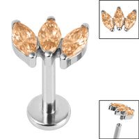 Titanium Internally Threaded Labrets 1.2mm - Titanium Claw Set 3 CZ Jewel Marquise Fan