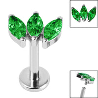 Titanium Internally Threaded Labrets 1.2mm - Titanium Claw Set 3 CZ Jewel Marquise Fan
