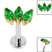 Titanium Internally Threaded Labrets 1.2mm - Gold Titanium Claw Set 3 CZ Jewel Marquise Fan