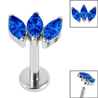 Titanium Internally Threaded Labrets 1.2mm - Titanium Claw Set 3 CZ Jewel Marquise Fan
