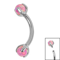 Titanium Internally Threaded Micro Curved Bar with Claw Set Opal Ball 1.2mm