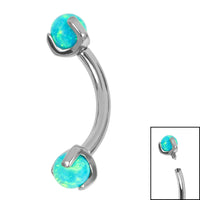 Titanium Internally Threaded Micro Curved Bar with Claw Set Opal Ball 1.2mm