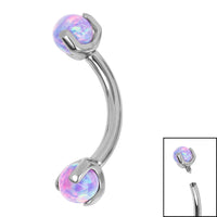 Titanium Internally Threaded Micro Curved Bar with Claw Set Opal Ball 1.2mm