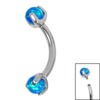 Titanium Internally Threaded Micro Curved Bar with Claw Set Opal Ball 1.2mm