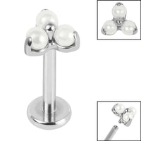 Titanium Internally Threaded Labrets 1.2mm - Titanium Claw Set Pearl Trinity